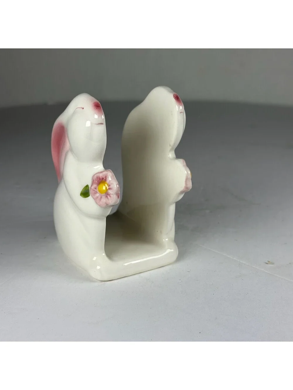 Vintage Ceramic Bunny Rabbit Napkin Holder Floral Design Made in Brazil S-12